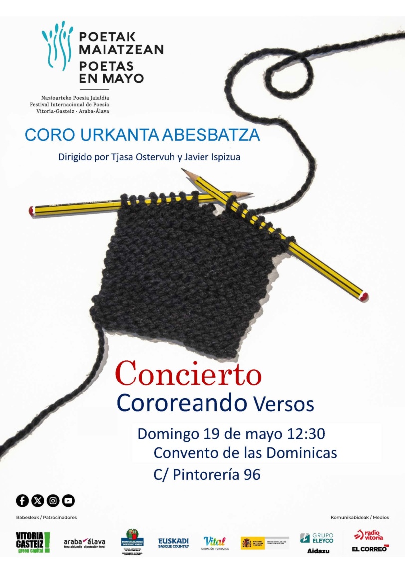 Coro Urkanta participará en la edición de Poetas en mayo de 2024. domingo 19 a las 12:30h. en el Convento de las Dominicas ¡Animaros a disfrutar de la música y poesía!