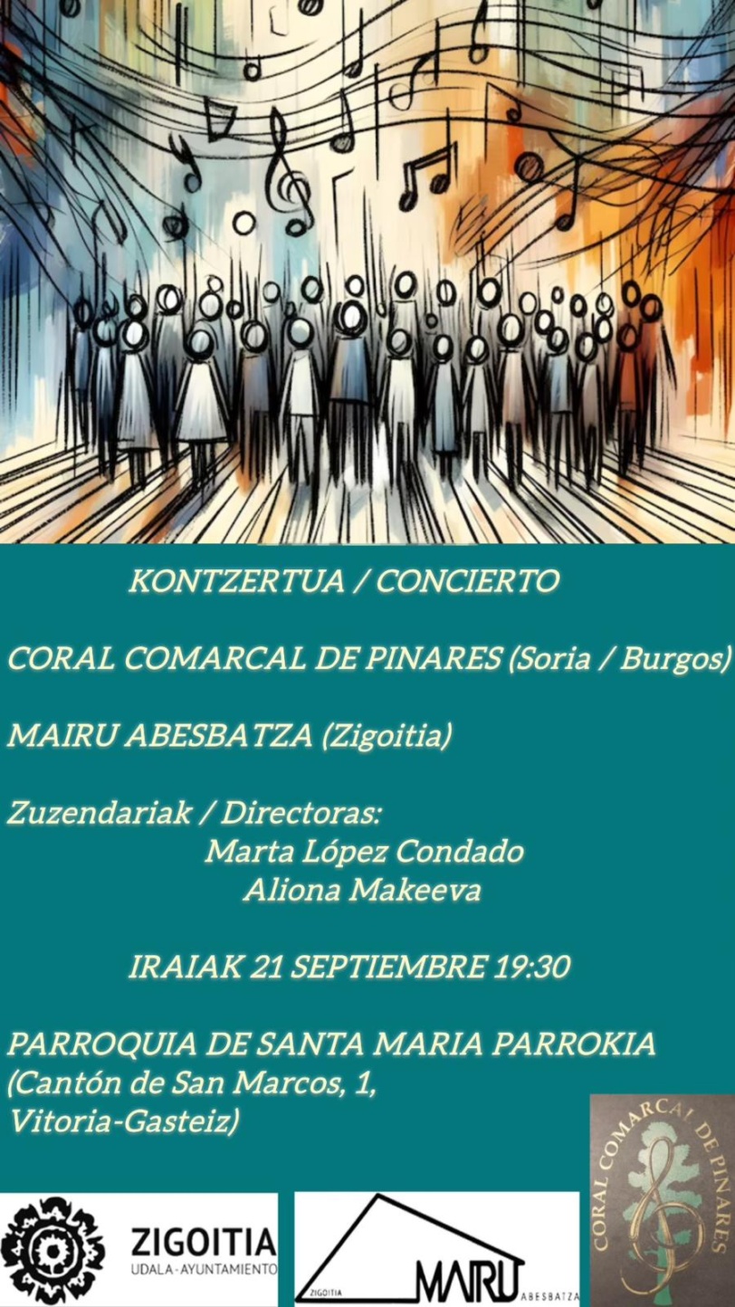 Encuentro entre Mairu Abesbatza y la Coral Comarcal de Pinares (Soria / Burgos), este fin de semana, sábado 21 y domingo 22 de Septiembre,