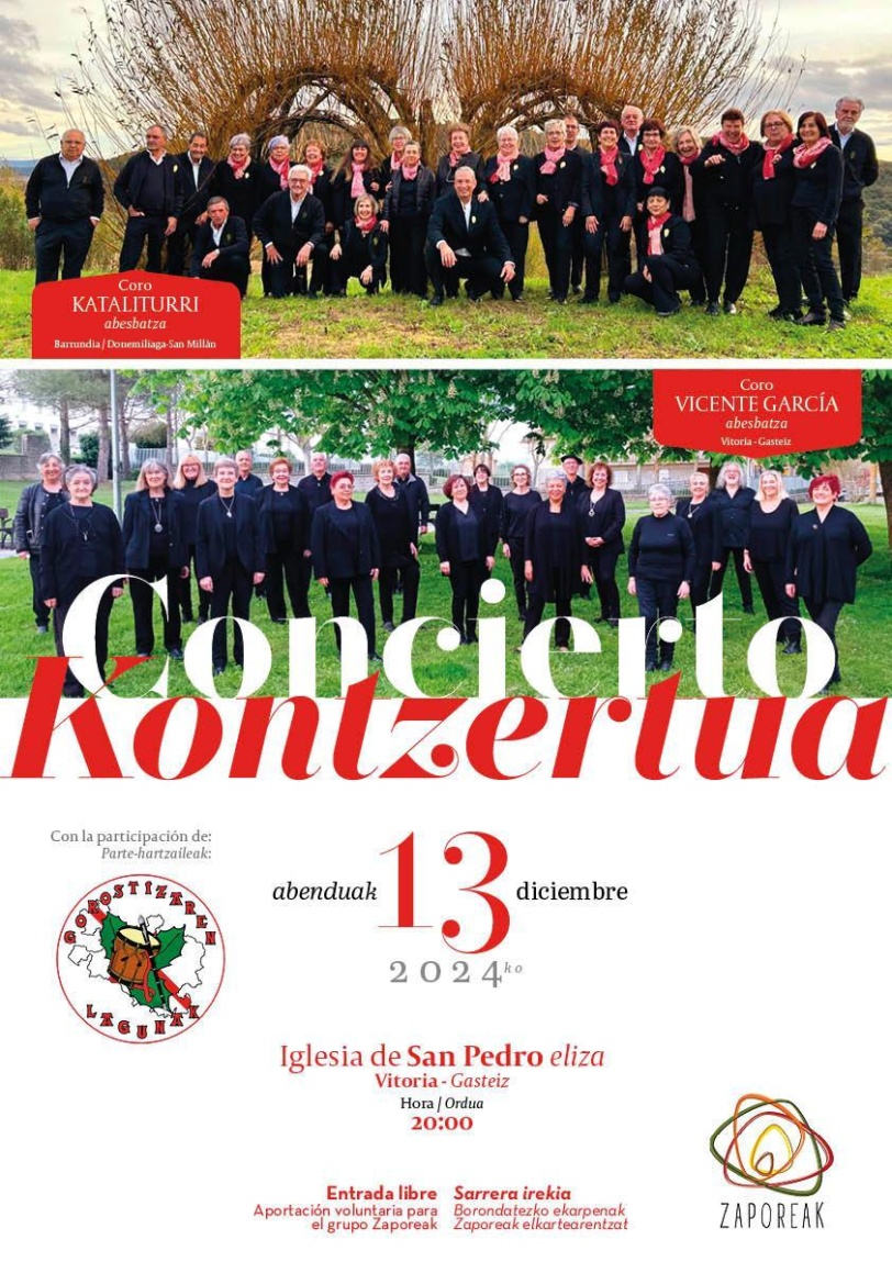 Encuentro coral con el Coro Vicente Garcia (Vitoria-Gasteiz) y Kataliturri Abesbatza (Álava), viernes 13 de diciembre en la iglesia de San Pedro (Vitoria-Gasteiz)