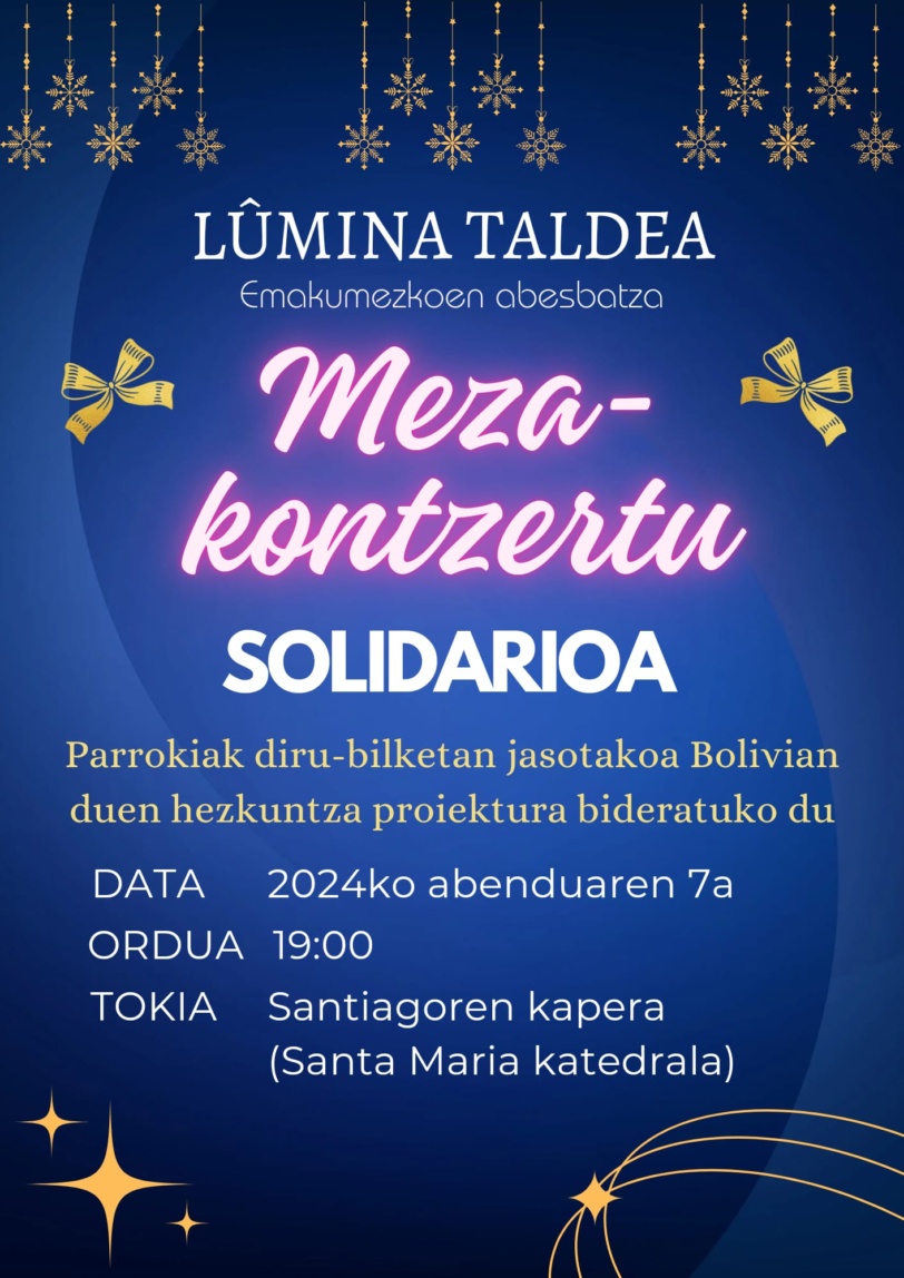 Concierto solidario de Lûmina Taldea, este sábado 7 de diciembre a las 19:00h. , en la Capilla de Santiago junto a la Catedral de Santa María (Vitoria-Gasteiz)