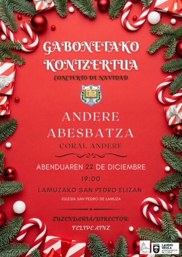 Concierto de navidad coro Andere abesbatza, domingo 22 de diciembre a las 19:00h. en la iglesia de San Pedro de Lamuza (Laudio)